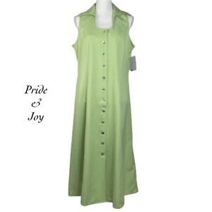 Vintage Pride & Joy Green Button Sleeveless Collar Sheath Dress NWOT Size 12